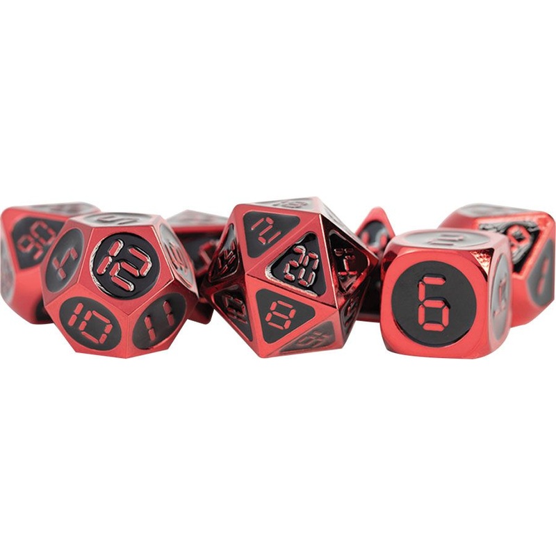 16mm Digital Metal Dice Set - Red w/ Black Enamel (7)