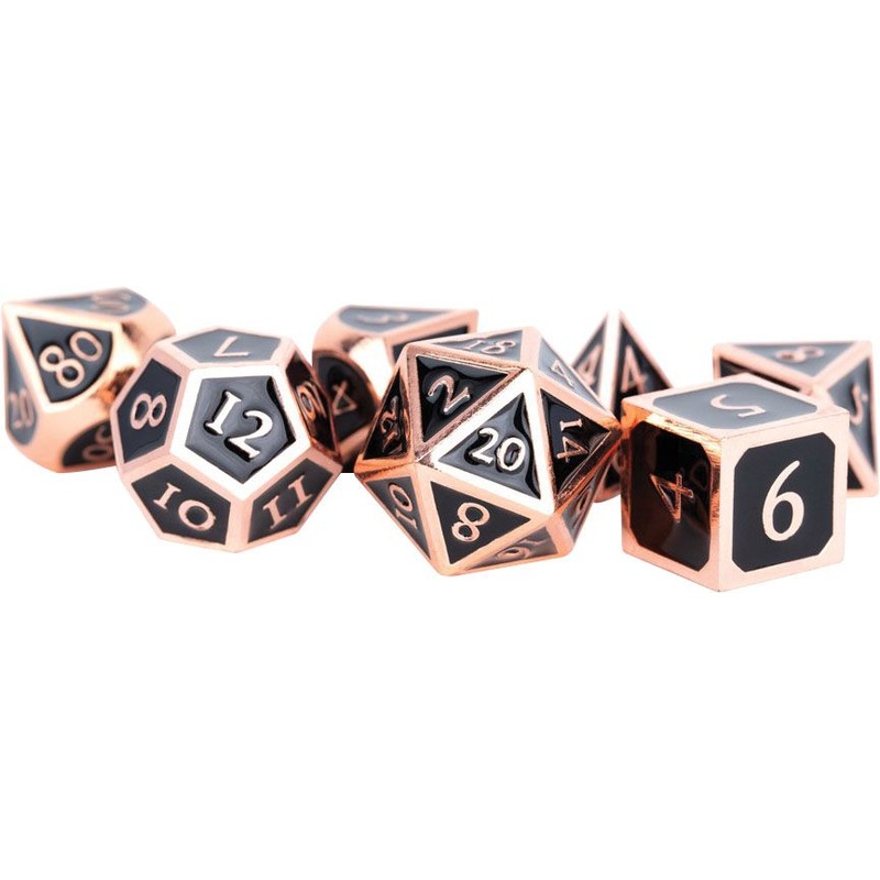 16mm Metal Poly Dice Set - Antique Copper w/ Black Enamel