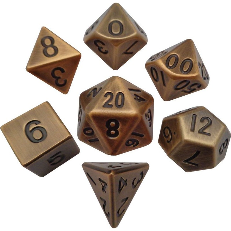16mm Metal Poly Dice Set - Antique Gold
