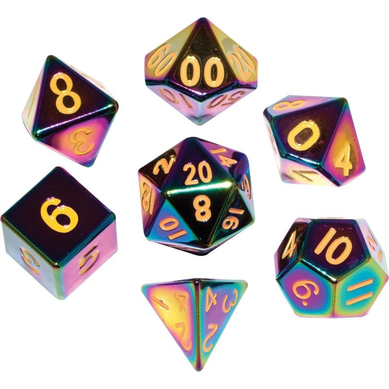 16mm Metal Poly Dice Set - Flame Torched Rainbow