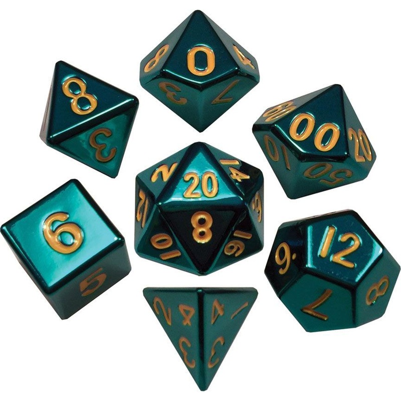 16mm Metal Poly Dice Set - Turquoise Painted