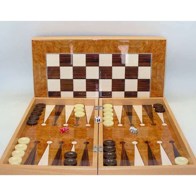 Backgammon Set: 19" Burlwood Decoupage